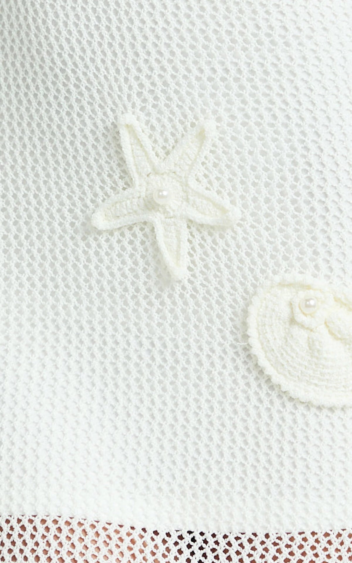 Alodia Maxi Dress - Sheer Crochet Knit With Crochet Seashells And Keyhole Dress in Off White