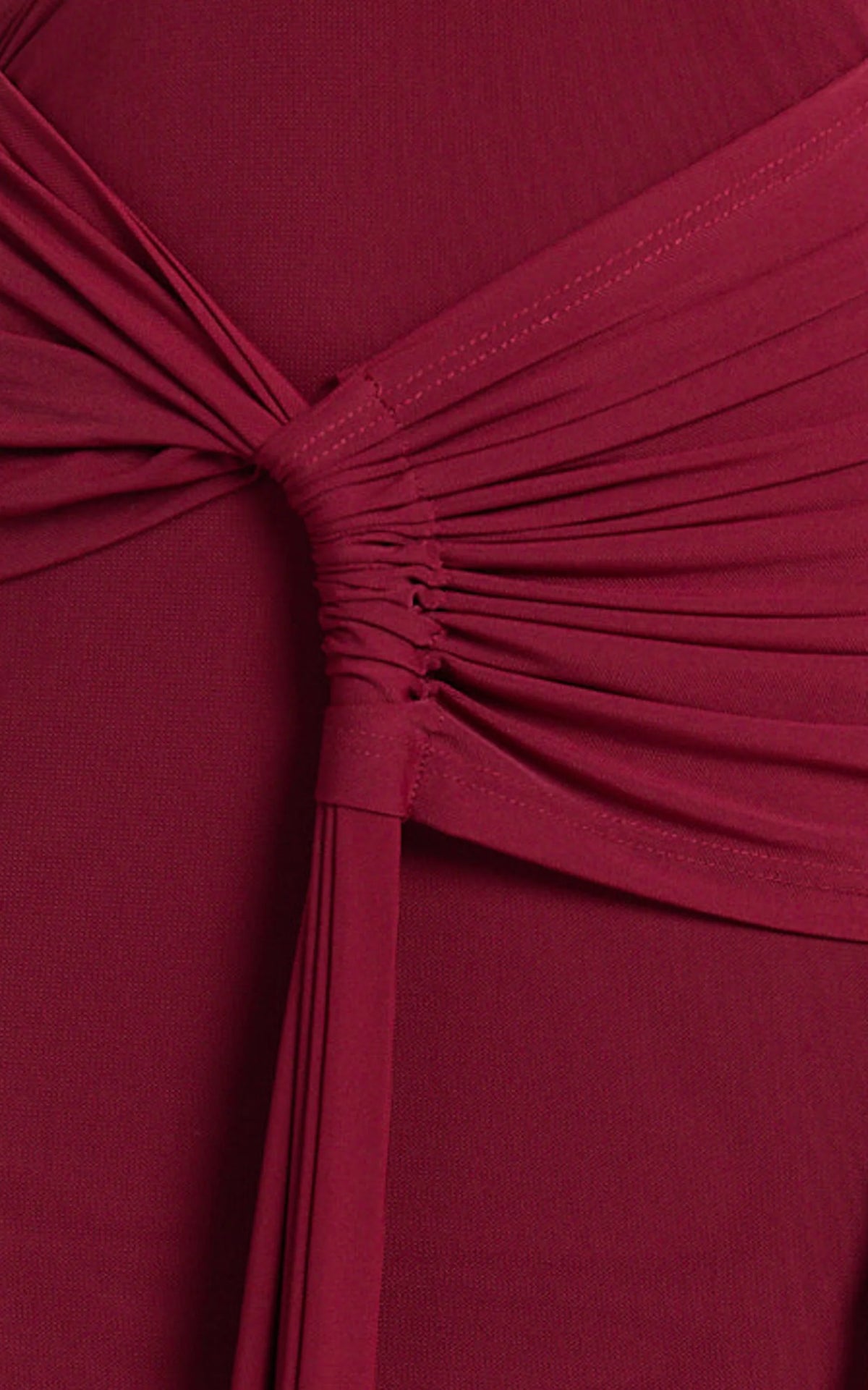 Mandy Midi Dress - Knot Detail Cut Out Mesh Dress in Wine