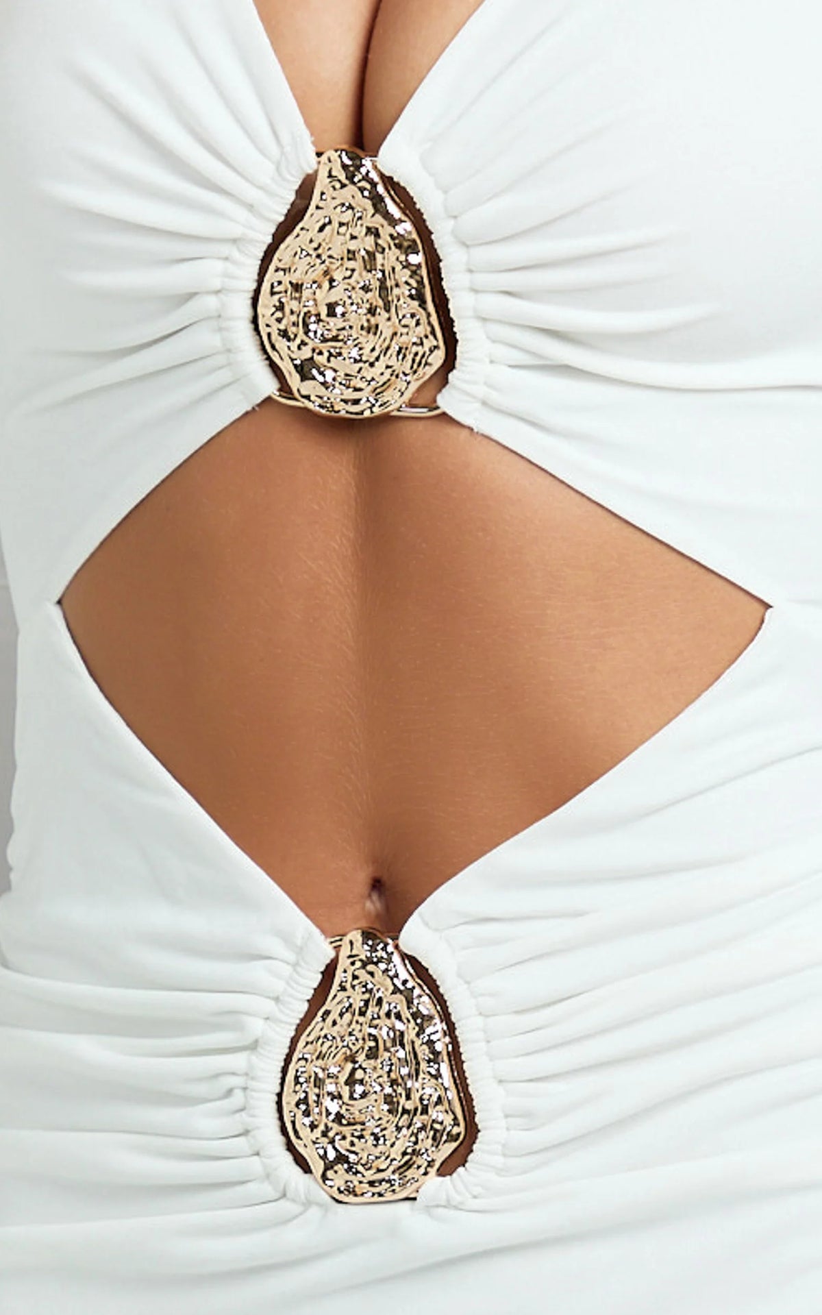 Dakota Maxi Dress - Long Sleeve V Neck Bodycon Dress in Cream