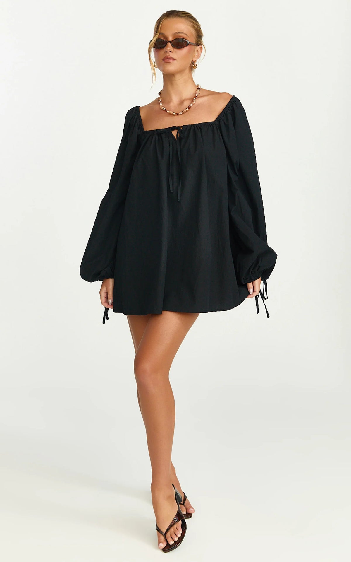 Brixton Mini Dress - Square Neck Smock Dress in Black
