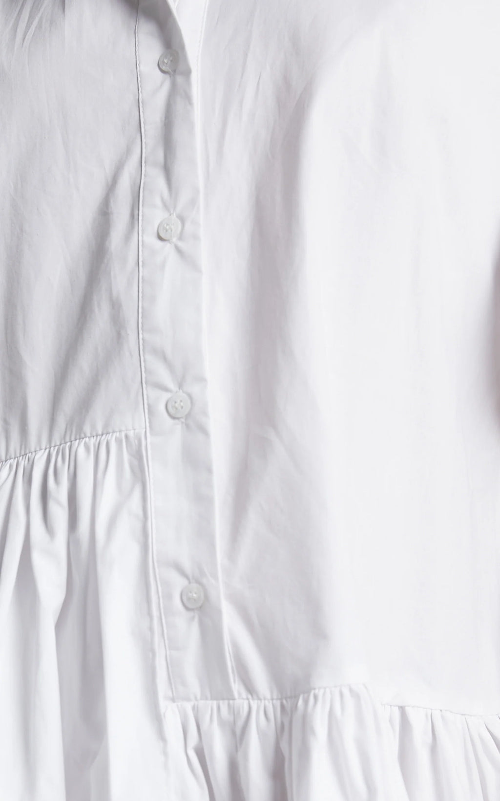 Elowen Mini Dress - Button Up Asymmetrical Tiered Smock Dress in White