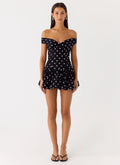 Endless Romance Off Shoulder Mini Dress - Black Polkadot