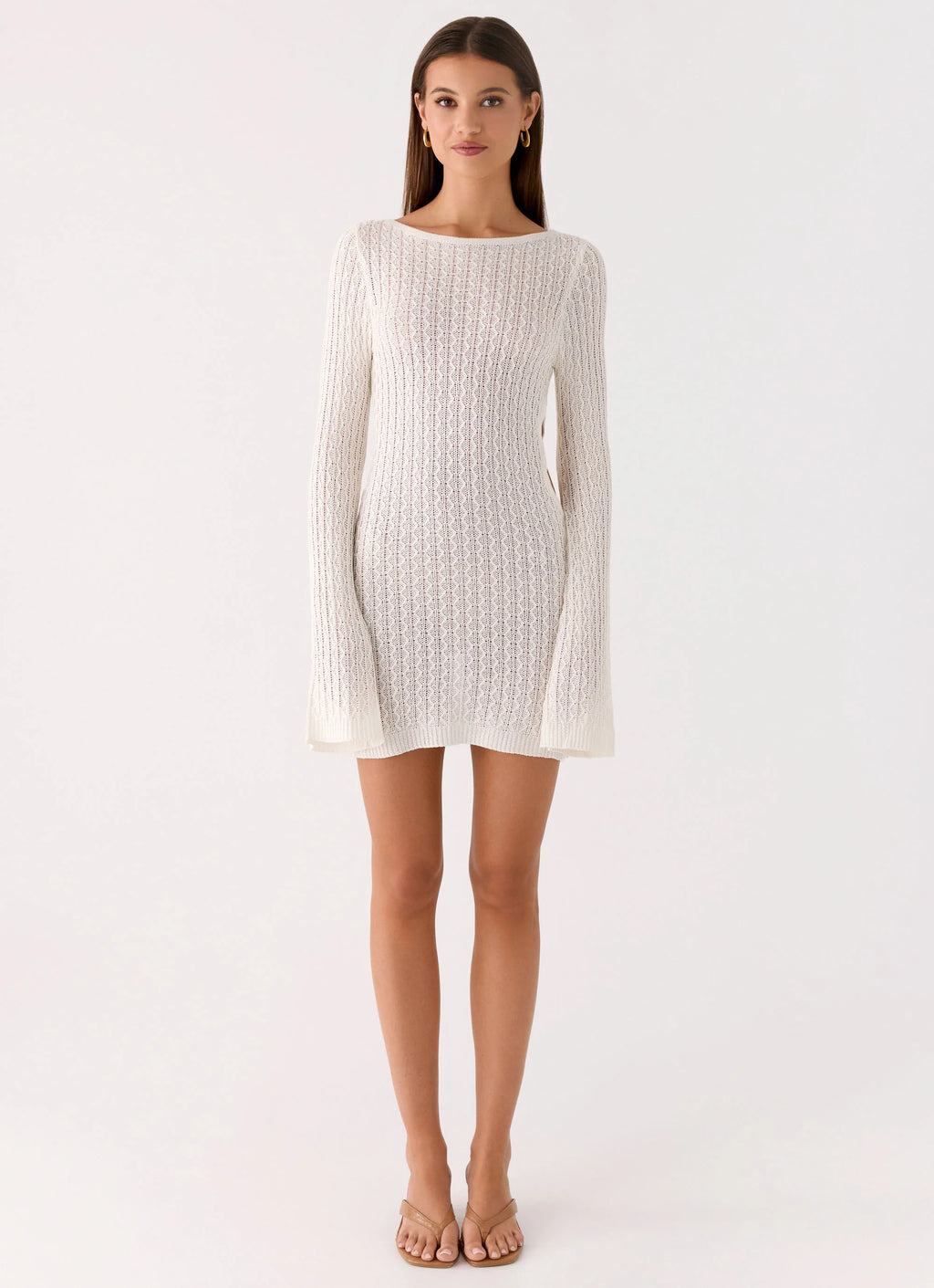 Zenzi Long Sleeve Crochet Mini Dress - White