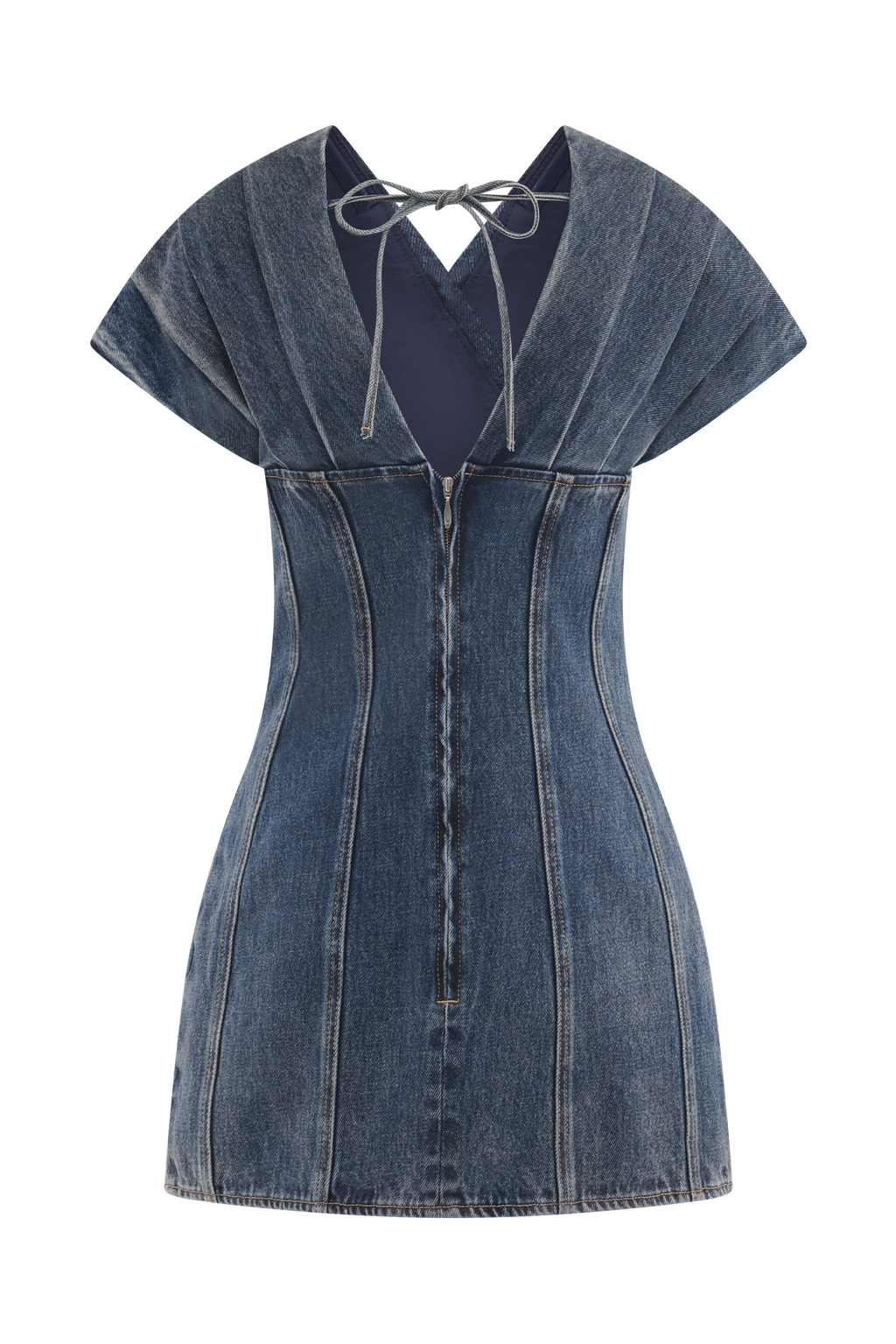 Pascale Off Shoulder Denim Mini Dress - Washed Dark Blue