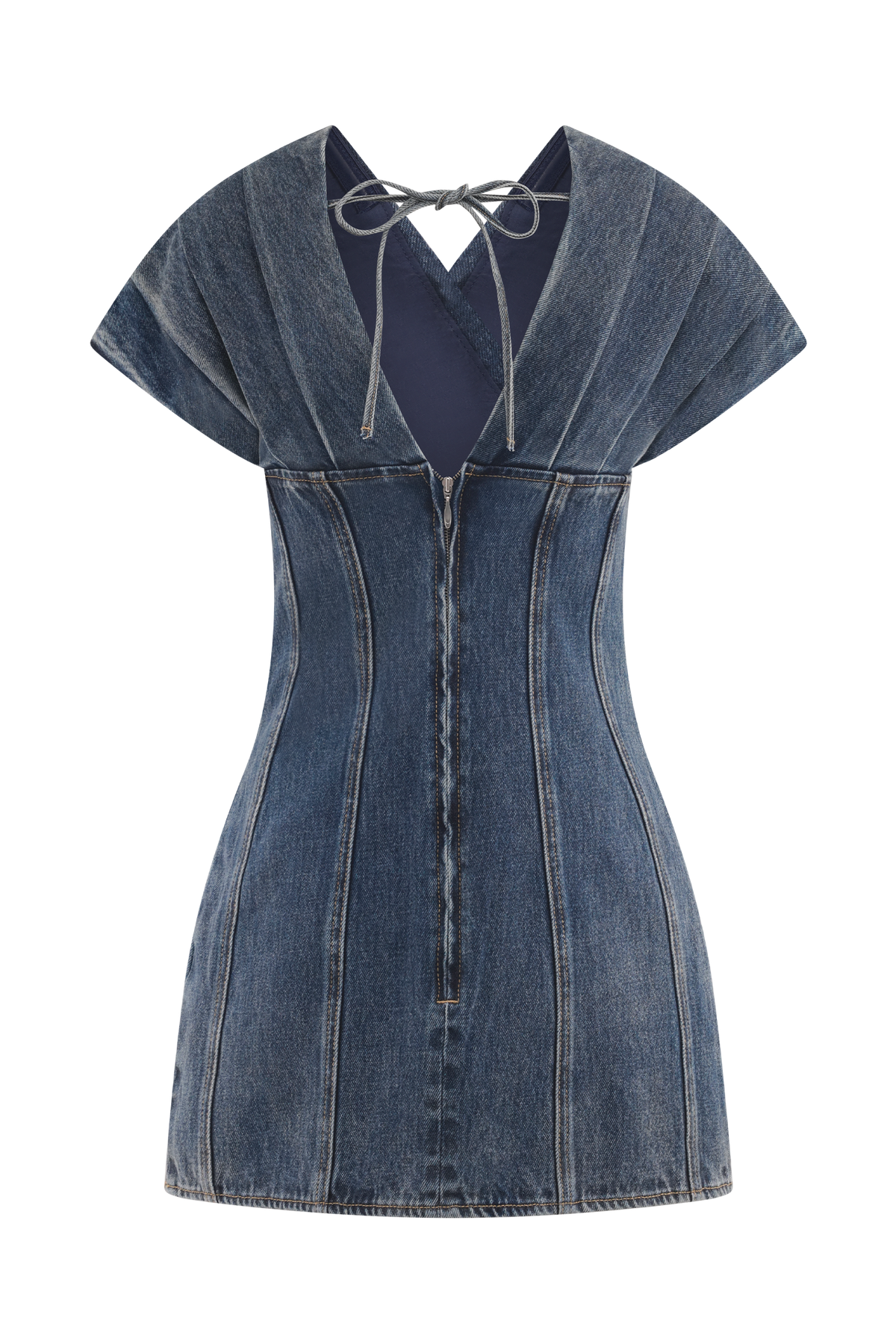 Pascale Off Shoulder Denim Mini Dress - Washed Dark Blue