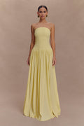 Maureen Cotton Shirring Maxi Dress - Lemon