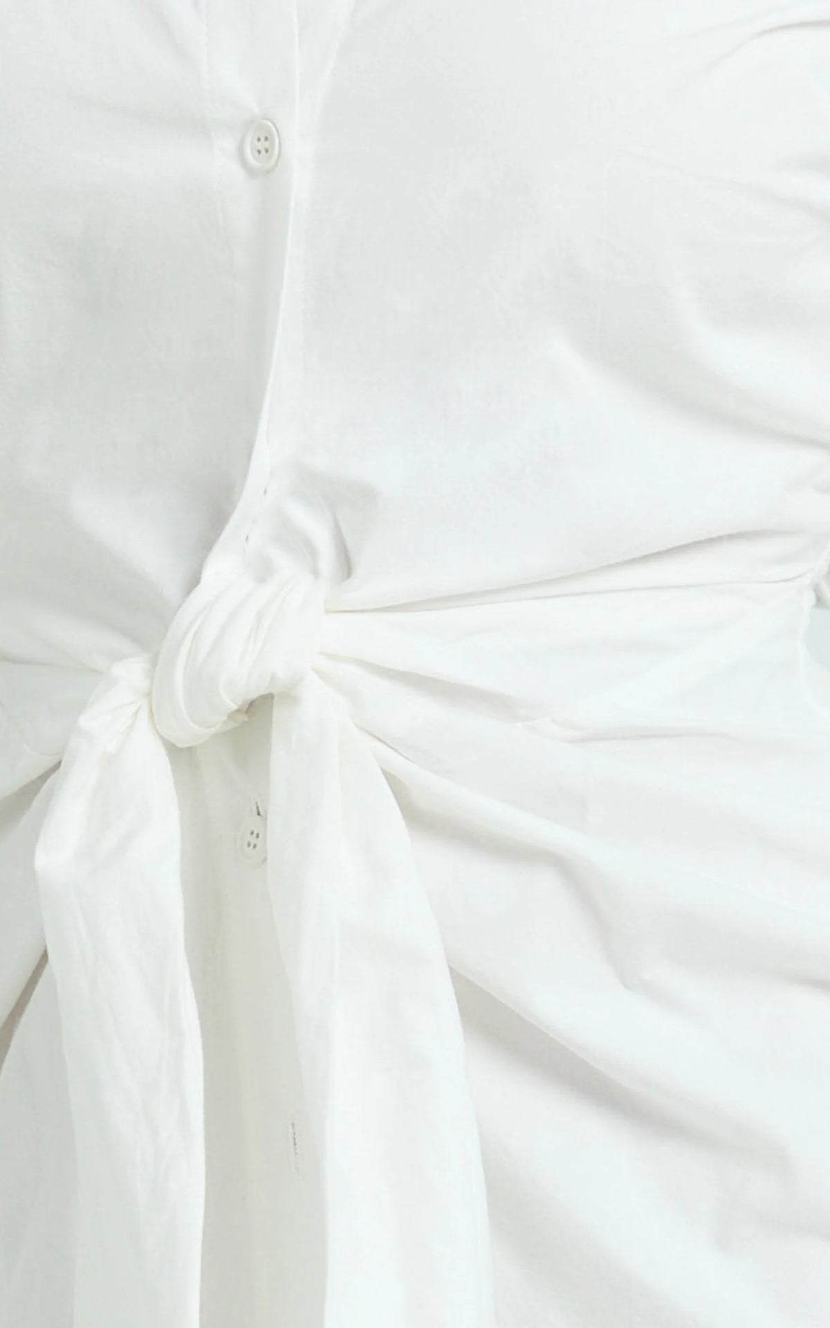 Duncan Mini Dress - Long Sleeve Tie Waist Shirt Dress in White