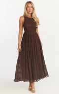 Paloma Maxi Dress - Ruched Shift Dress in Chocolate