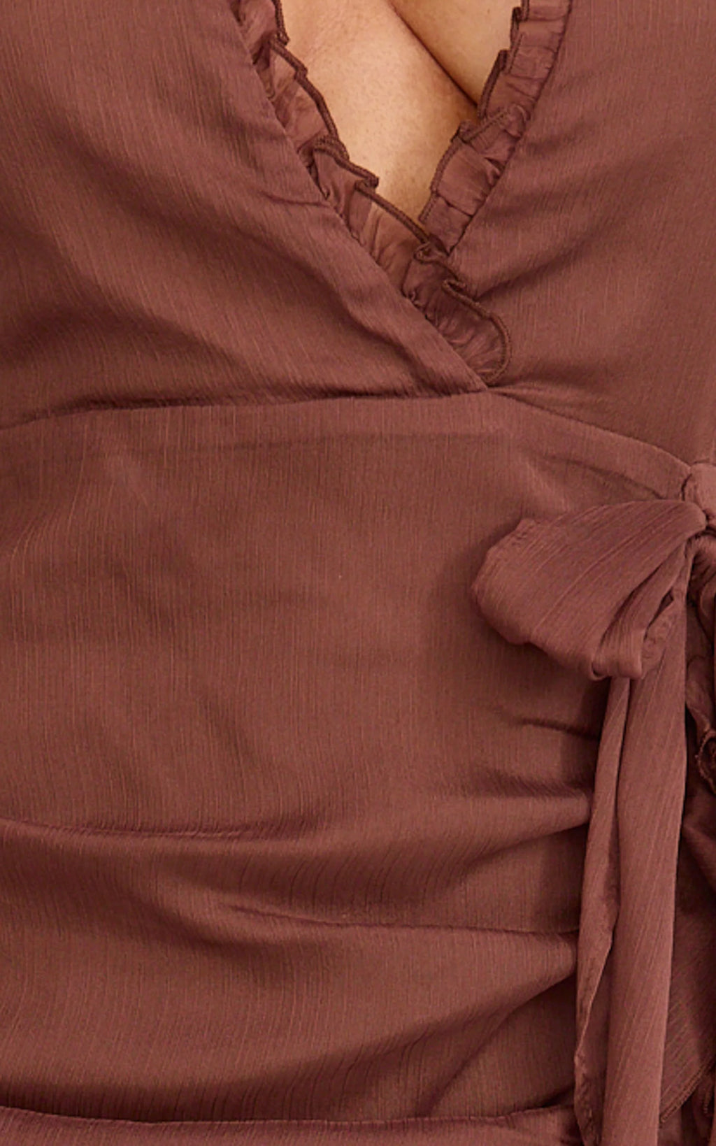 Eleonor Maxi Dress - Plunge Halter Tiered Ruffle Front Split Dress in Chocolate